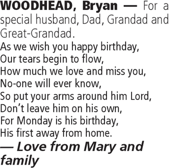 Notice for Bryan Woodhead