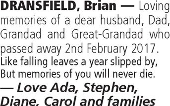 Notice for Brian Dransfield