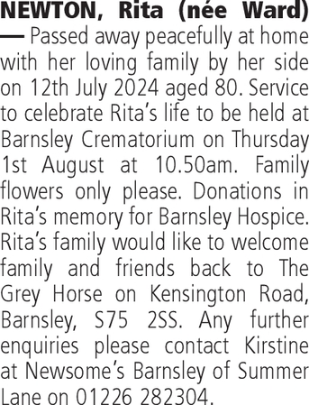 Notice for Rita Newton