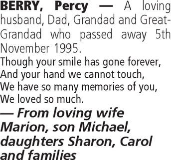 Notice for Percy Berry