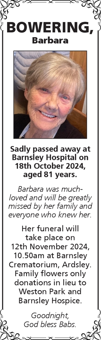 Notice for Barbara Bowering