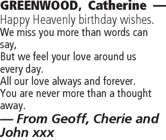 Notice for Catherine Greenwood