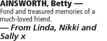 Notice for Betty Ainsworth