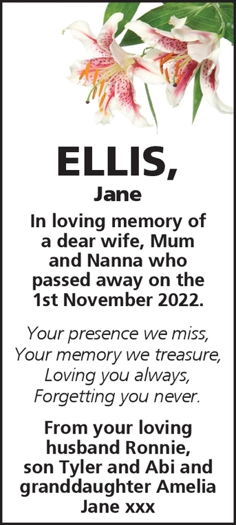 Notice for Jane Ellis