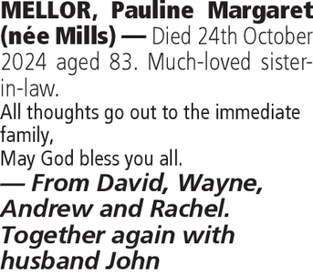 Notice for Pauline Mellor