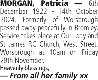 Notice for Patricia Morgan