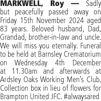 Notice for Roy Markwell